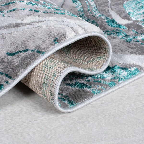 Flair Rugs, Běhoun Eris Marbled Emerald, 60x230, modrá, chodba / předsíň