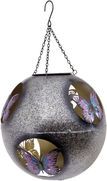 Koule s LED světlem, dekor s motýlky, kovová zahradní dekorace na zavěšení ZS4413