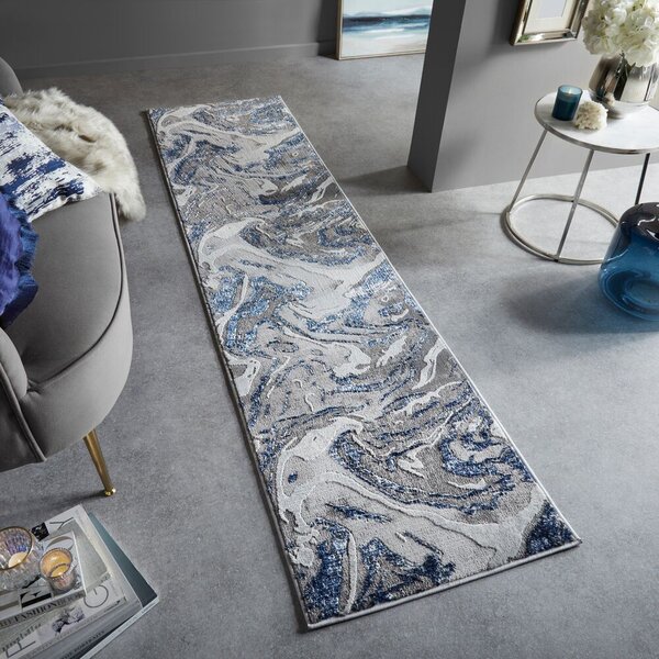 Flair Rugs, Běhoun Eris Marbled Navy, 60x230, modrá, chodba / předsíň