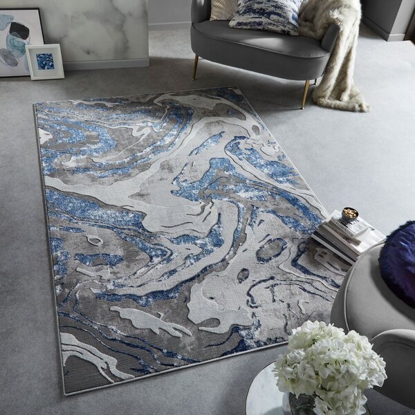 Flair Rugs, Kusový koberec Eris Marbled Navy, 80x150, modrá, kancelář