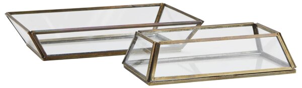 Skleněný podnos Clear / Aged brass – set 2 ks