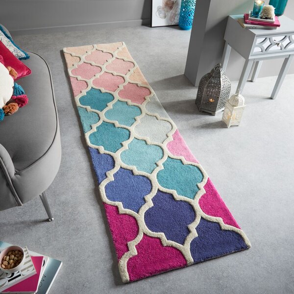 Flair Rugs, Ručně všívaný běhoun Illusion Rosella Pink/Blue, 60x230, vícebarevná, chodba / předsíň
