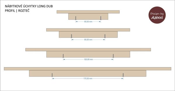Úchytky LONG DIAGONAL DUB 15 cm 3,5 cm