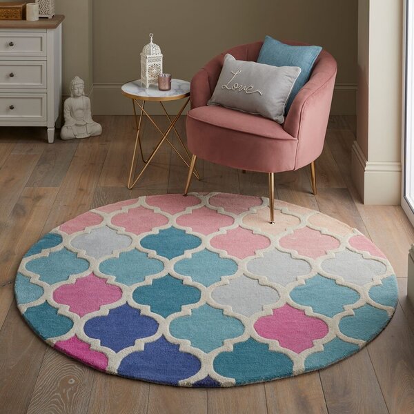 Flair Rugs, Ručně všívaný kusový koberec Illusion Rosella Pink/Blue kruh, 160x160 (průměr) kruh, vícebarevná, ložnice