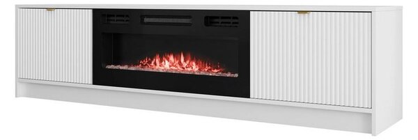 Široký televizní stolek s elektrickým krbem TABORO - bílý