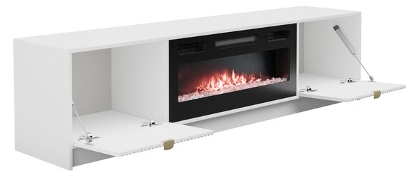 Široký televizní stolek s elektrickým krbem TABORO - bílý