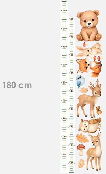 Metr veselá zvířátka z lesa textilní přelepitelné samolepky na zeď výška 160 cm