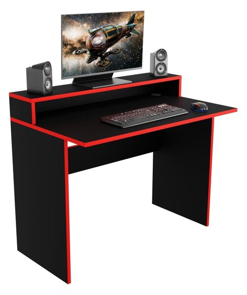 Herní pc stůl Adapt (černá + červená) (bez osvětlení)