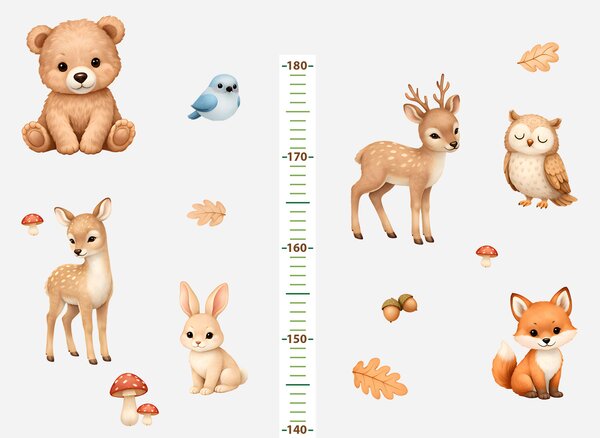 Metr veselá zvířátka z lesa textilní přelepitelné samolepky na zeď výška 160 cm