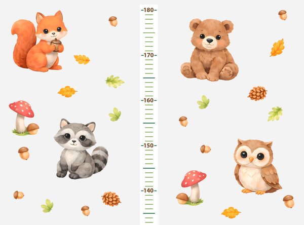 Metr lesní mláďata textilní přelepitelné samolepky na zeď výška 160 cm