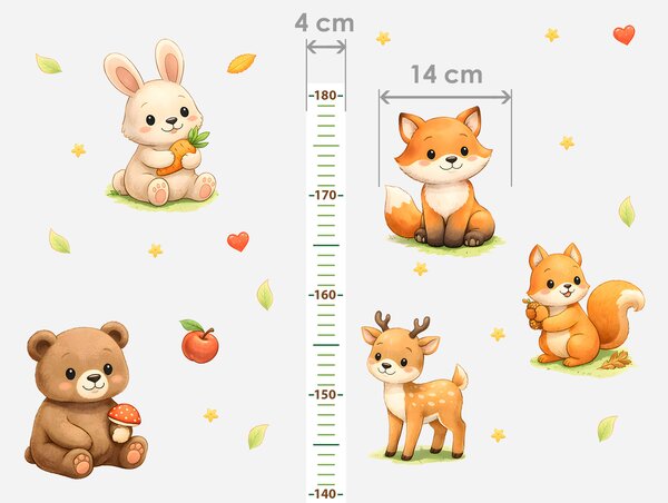 Metr lesní zvířátka textilní přelepitelné samolepky na zeď výška 160 cm