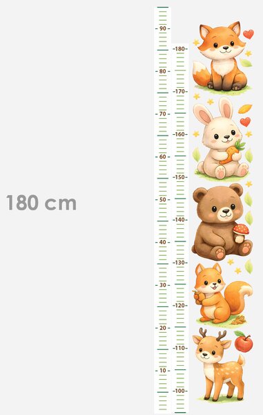 Metr lesní zvířátka textilní přelepitelné samolepky na zeď výška 160 cm