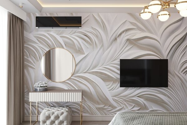 Fototapety Abstraktní texturované bílé listy a květinové prvky, minimalistická estetika, Fototapety 3D, Fototapety 3d listí, w09378 : uwalls.cz