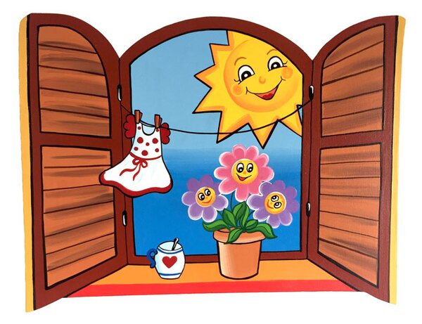 Dětská nástěnná dekorace ze dřeva Okénko Den
