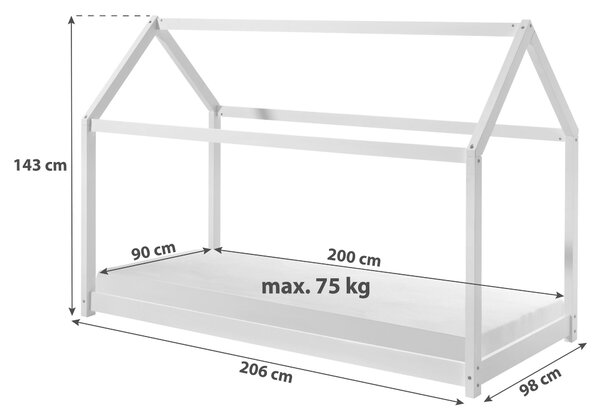 DĚTSKÁ POSTEL SE STŘÍŠKOU, 90/200 cm bílá Vipack - Dětské postele, Online Only