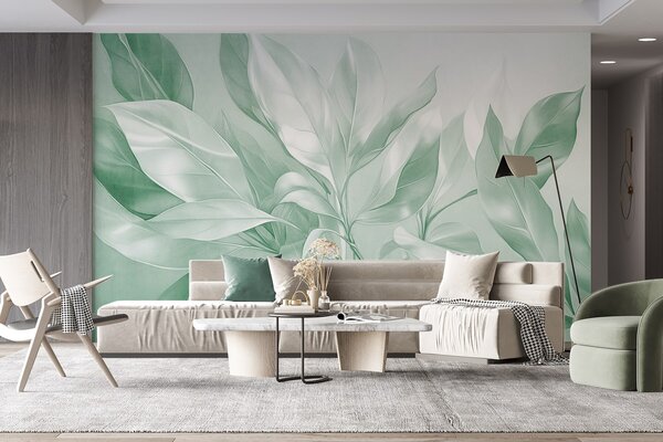 Fototapety Listy magnólie v bílých a zelených tónech, měkké osvětlení, elegantní kompozice, detailní, Fototapety akvarel, w09385v1 : uwalls.cz