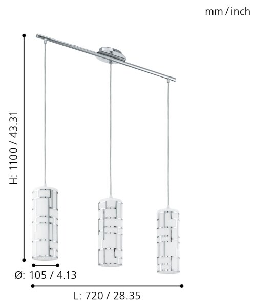 Eglo 92563 - Lustr na lanku BAYMAN 3xE27/60W/230V