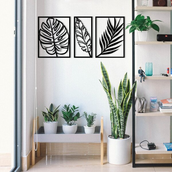 Wallity Nástěnná kovová dekorace LEAF černá