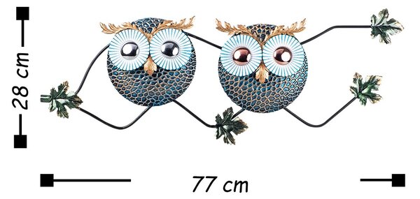 Wallity Nástěnná kovová dekorace OWL modrá/zlatá
