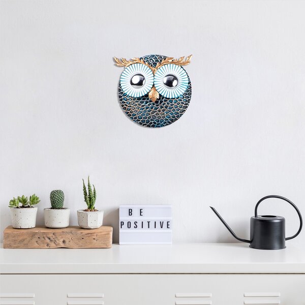 Wallity Nástěnná kovová dekorace OWL II modrá/stříbrná