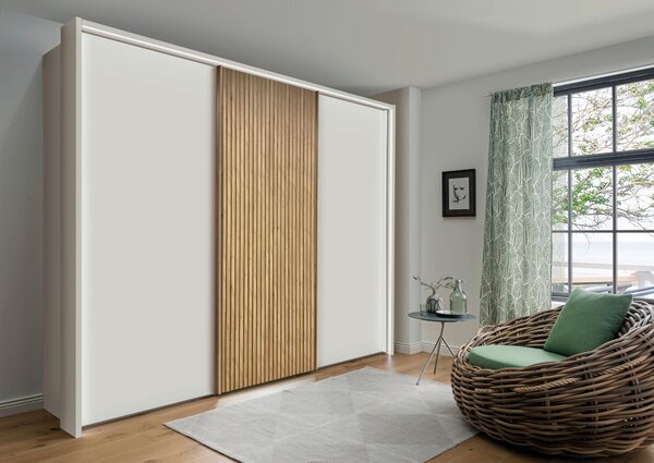 SKŘÍŇ S POSUVNÝMI DVEŘMI, bílá, dub bianco, 250/217/67 cm Novel - Šatní skříně