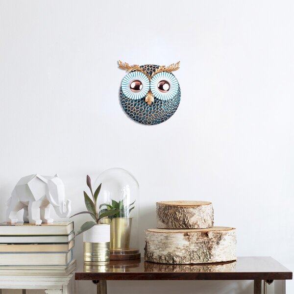 Wallity Nástěnná kovová dekorace OWL II modrá/měděná