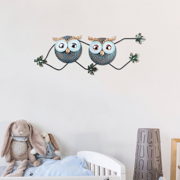 Wallity Nástěnná kovová dekorace OWL modrá/zlatá