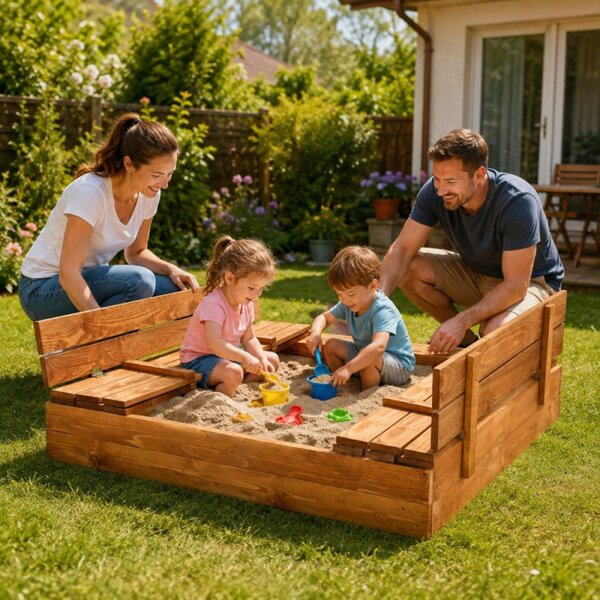 Dětské pískoviště s krytem 150x150 cm DECHLAND Smart 150SET hnědé