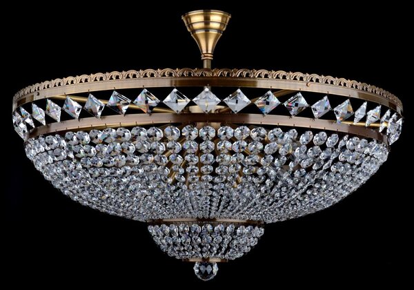 Křišťálový košový lustr s 15-ti žárovkami a kameny Swarovski - hnědá mosaz