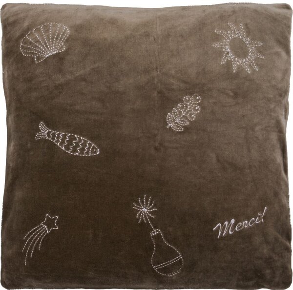 Sametový povlak na polštář s výšivkou Play Brown 50 × 50 cm