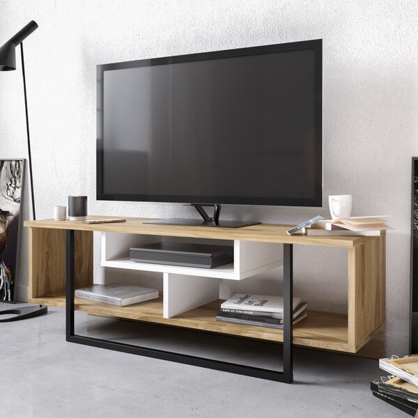 Kalune Design TV stolek ASAL 120 cm dub/bílý/černý