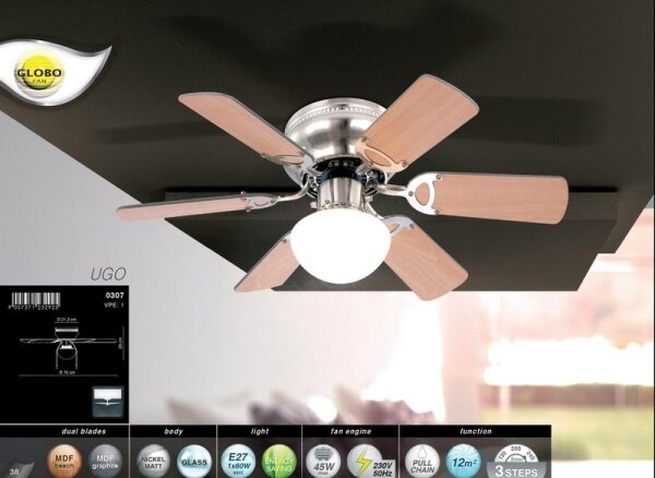 GLOBO 0307 - Stropní ventilátor UGO 1xE27/60W/230V