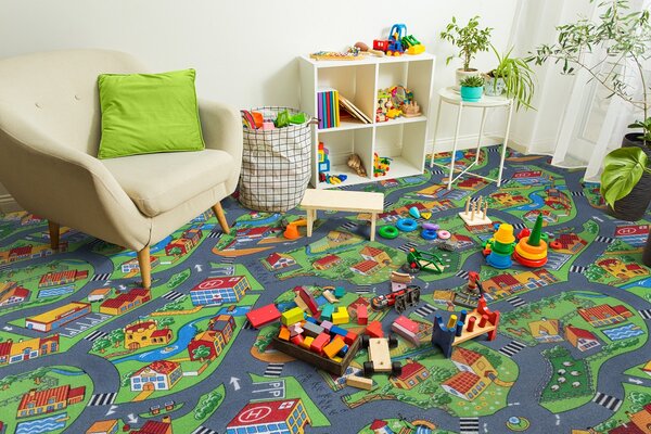 Associated Weavers, Dětský metrážový koberec Little Village 90, na míru, šíře 3m,4m, vícebarevná, filc, dětský pokoj