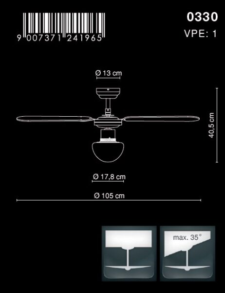 GLOBO 0330 - Stropní ventilátor CHAMPION 1xE27/60W/230V