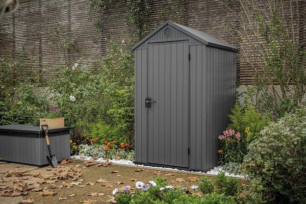 Plastový zahradní domek na nářadí se sedlovou střechou Keter Darwin 4x4 - 205 x 116,7 x 125,8 cm - šedý