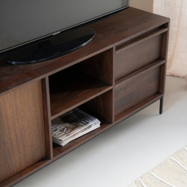 Eleonora Hnědý dřevěný TV stolek Jimmy 180 x 40 cm