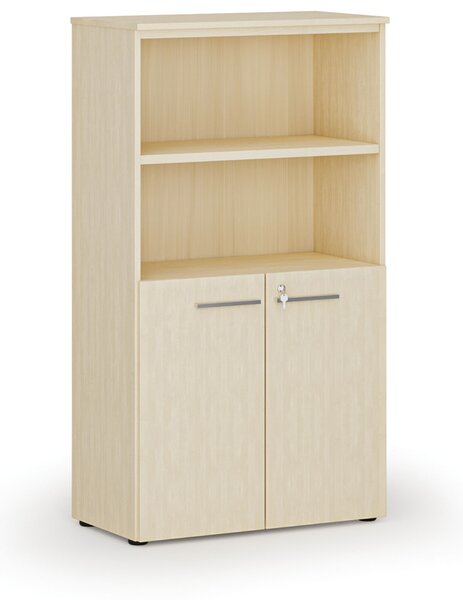 Kombinovaná kancelářská skříň PRIMO WOOD, dveře na 2 patra, 800 x 420 x 1434 mm, bříza