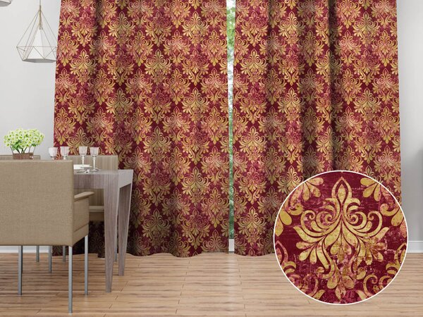 Biante Sametový závěs Tamara TMR-053 Zámecký vzor na vínově červeném 145x140 cm