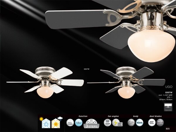 GLOBO 0307W - Stropní ventilátor UGO 1xE27/60W/230V