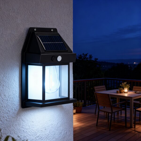 Garden Line Nástěnná solární LED lampa s pohybovým senzorem Sullivan studená bílá/černá
