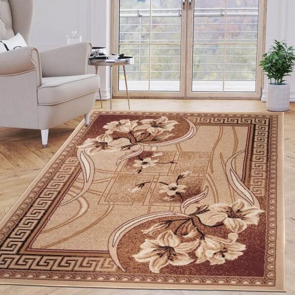Makro Abra Kusový koberec ATLAS F743A Květy tmavě béžový Rozměr: 120x170 cm