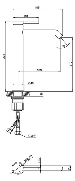 Invena Kalitea, vysoká umyvadlová baterie h-278, černá matná, INV-BU-72-W04-V