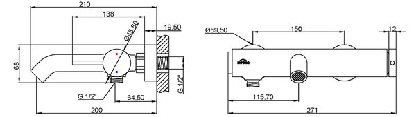 Invena Kalitea, nástěnná vanová baterie 150mm, černá matná, INV-BW-72-004-V