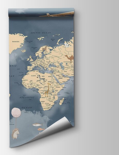 Fototapeta Mapa světa s letadly a balóny, Dětské fototapety, Populární fototapety, u72590 - Tapeko.co.cz