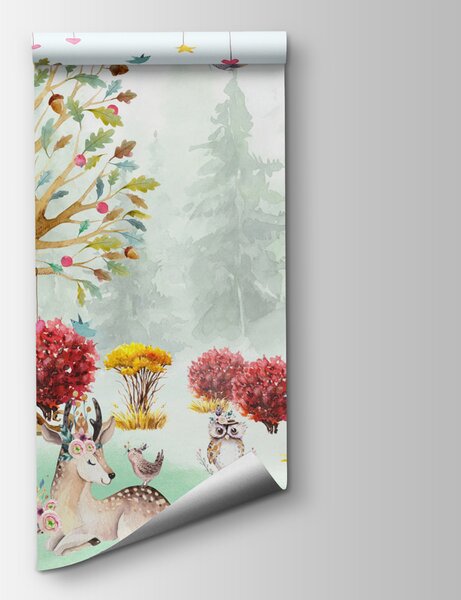 Fototapeta Akvarelová malba zvířat v lese, Dětské fototapety, Populární fototapety, u98499 - Tapeko.co.cz