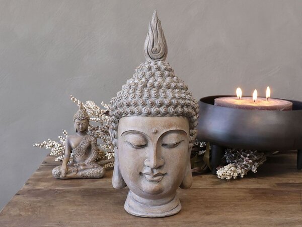 Béžová antik dekorace hlava Buddha - 11*15*28 cm - Chic Antique
