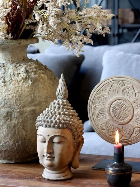 Béžová antik dekorace hlava Buddha - 11*15*28 cm - Chic Antique
