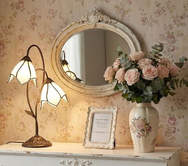 Bílá stolní lampa Tiffany Folwia White - 35*18*61 cm E14/max 2*25W - Clayre & Eef