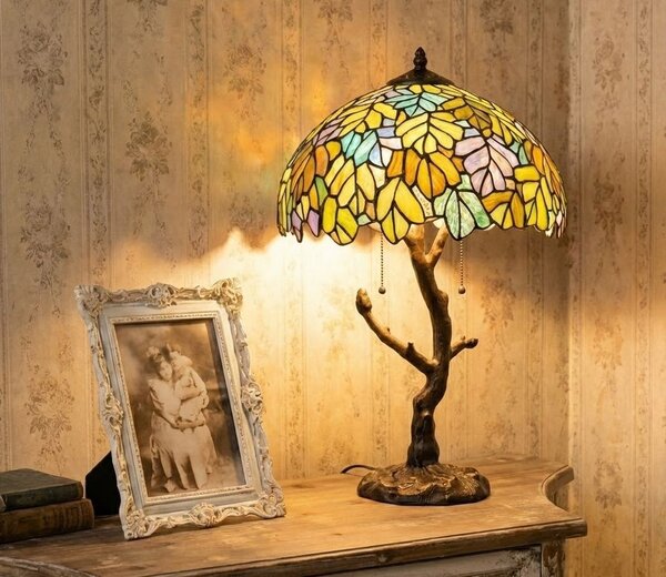 Zelená stolní lampa Tiffany Giallo - Ø 40*60 cm / E27/max 2*60W - Clayre & Eef