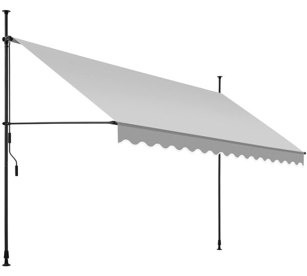 Tectake Upínací markýza s ruční klikou, výškově nastavitelná - 400 x 180 cm,světle šedá